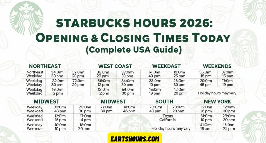 Starbucks Hours 2026: Opening & Closing Times Today